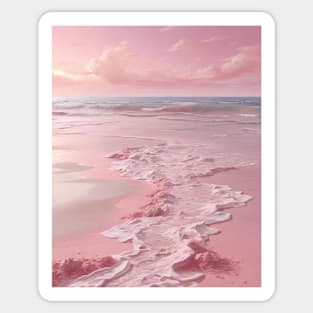 Pastel Beach Escape Lady Pink Ocean Sea Beautiful Scenery Sticker